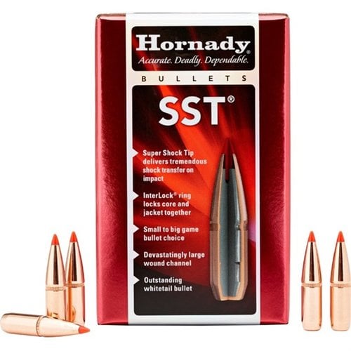 Hornady SST-bullets har en strömlinjeformad profil för platta banor, snabb expansion med polymertip, och djup penetrering tack vare InterLock-funktionen.
