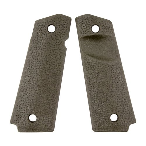 MOE® grip paneler med TSP-textur erbjuder aggressivt grepp och kontroll, passar fullstora 1911 med standard skruvbusningar, tillverkade i USA.