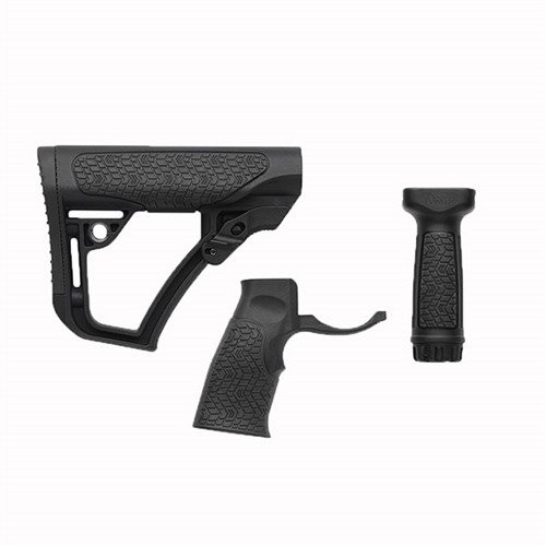 Daniel Defense AR-15 möbelset erbjuder en justerbar buttstock med minimal rörelse, ergonomisk pistolgrepp och vattentät förvaring för optimal kontroll och komfort.