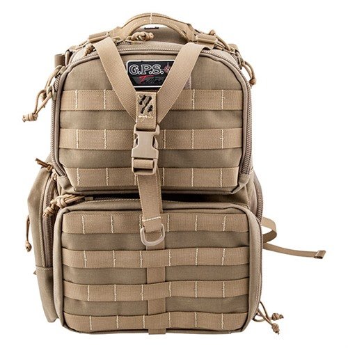 Upptäck TACTICAL RANGE BACKPACK från G.P.S. med flera fack för handeldvapen, ammunition och tillbehör. 🏞️ Perfekt för skjutbanan!