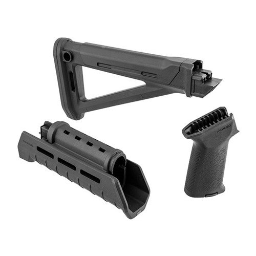 Uppgradera din Kalashnikov med Magpul MOE AK Stock Set som erbjuder ergonomisk design, M-LOK fästen och inbyggd förvaring för en förbättrad skytteupplevelse.
