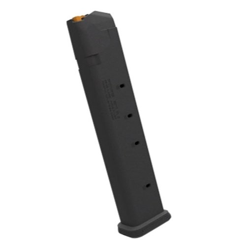 PMAG GL9 erbjuder hög kapacitet, hållbar polymerkonstruktion och pålitlighet för alla GLOCK 9mm varianter, med lättåtkomlig golvplatta och kapacitetsindikator.