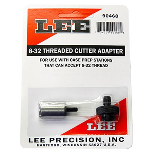 Den stora threaded cutter adapter (8-32) från LEE PRECISION är perfekt för populära powered case preparation centers, vilket ger effektiv och noggrann bearbetning.