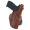 PLE Paddle-holster för Glock® 17 i premium saddle leather, med thumb break retention strap för snabb dragning och enkel montering utan att ta av bältet.