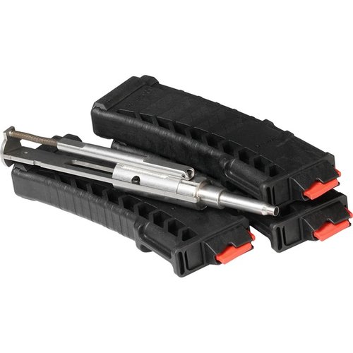 .22 LR konverteringskit för AR-15, komplett med 3-25 rd magasin, perfekt för att öva skytte med ekonomisk ammunition och förbättra dina färdigheter.