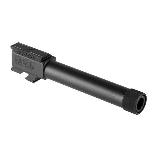 Faxons gängade pipa för Glock® 19 erbjuder en exakt passform, ökad noggrannhet, och är kompatibel med G19 Gen1-4, perfekt för uppgraderingar eller custom builds.