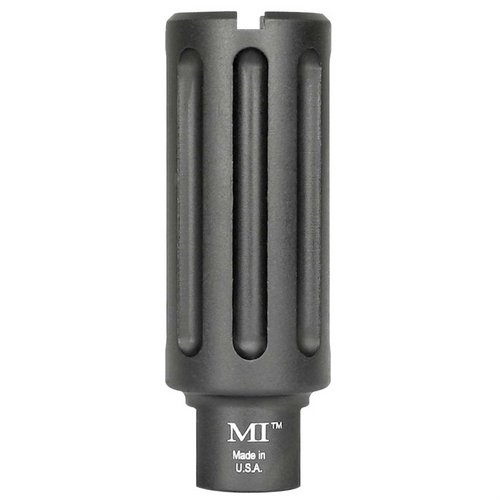 Midwest Industries AR-15 Blast Can Compensator dirigerar muzzle blast framåt, skyddar skyttens händer och passar 1/2-28 TPI och 5/8-24 gängor.