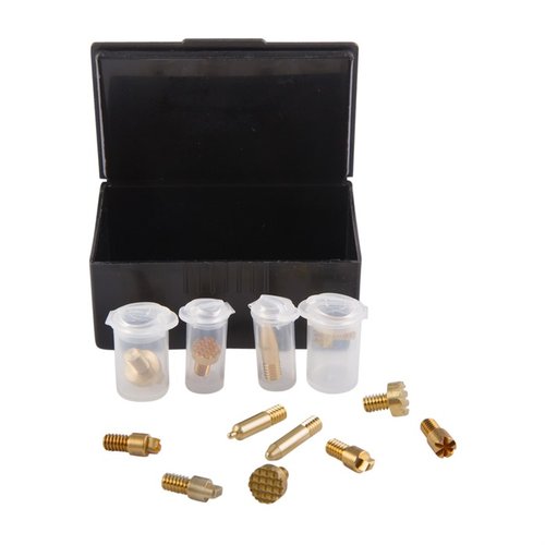 Oregon Trail Defense Deluxe Stippling Tip Kit erbjuder 12 högkvalitativa brass tips för att skapa unika texturer på polymervapen, med praktisk förvaring.