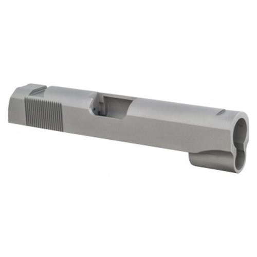 Fusion Diamond Series 1911 Commander Slide, CNC-maskinerad i 4140 Bar-Stock för 45 ACP, med GI-spec rear serration och dovetail sight cuts för precision och hållbarhet.