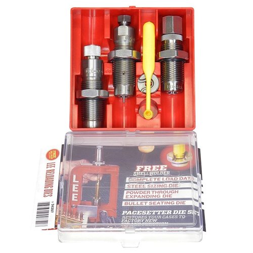 Lee Steel 3-Diab Set för .375 Winchester innehåller Full Length Sizing Die, Bullet Seating Die och Powder Through Expanding Die för exakt och pålitlig ammunitionstillverkning.