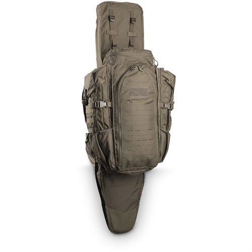 Eberlestock Phantom Sniper Pack erbjuder 2200 kubik tum lagringsutrymme, Backscabbard design, MOLLE-rack och plats för 6 liter vatten, perfekt för jägare.