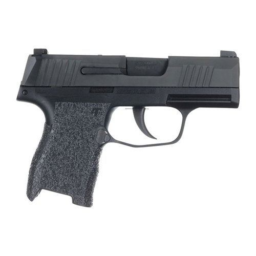 TALON Grips för Sig Sauer P365 ger full täckning av sidopanelerna, tumstöd, under avtryckarskyddet och på baksidan för ett bättre grepp.