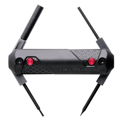 Real Avid 4-i-1 verktyg för Glock® är ergonomiskt och funktionellt, med fyra verktyg som låses upp med en knapptryckning för enkel demontering och justering.