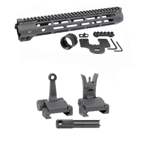 AR-15 Slim Line Handguards erbjuder M-LOK fästen och en Picatinny rail, kombinerat med Flip-Up Combat Sights för en förbättrad sikt och funktionalitet.