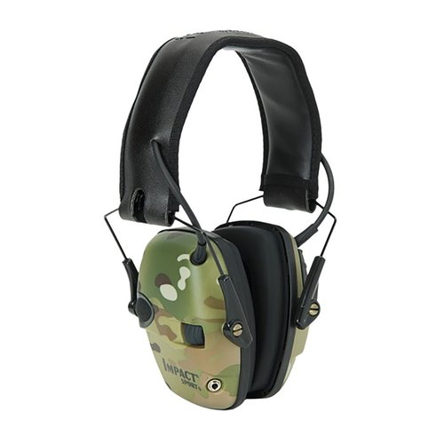 Howard Leight Impact Sport Electronic Earmuffs skyddar hörseln, förstärker samtal och kommandon, blockerar farliga ljud och har AUX-ingång för ljudanslutning.