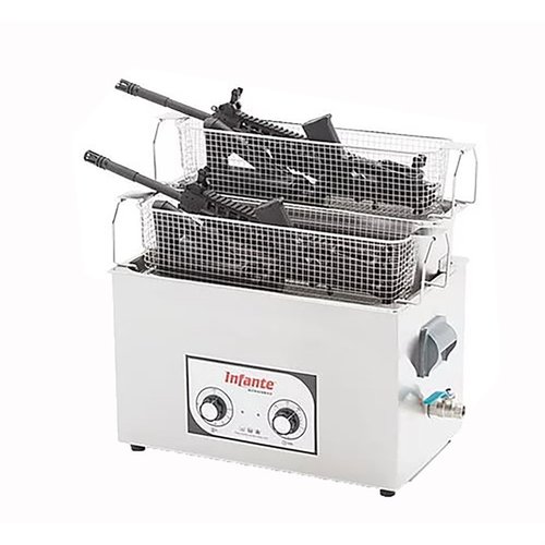 Infante Ultrasonic S9 är den mest kraftfulla bordsmodellen för rengöring av pistoler, sub guns och gevär, med effektiv rengöring och smörjning av delar upp till 19