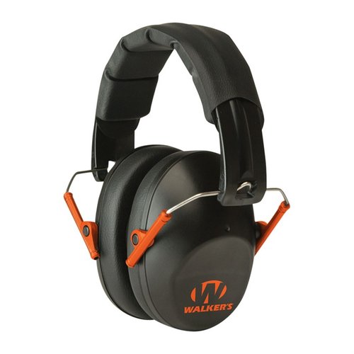 Upptäck Walkers Pro Low-Profile Folding Muffs 🎧 - lätta, kompakta hörselkåpor med 22 dB bullerskydd. Perfekta för skjutväska!
