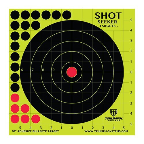 Triumph Systems Shot Seeker targets har en tydlig skottburst med en ljusgul halo, perfekt för att identifiera och poängsätta dina skott snabbt och enkelt.
