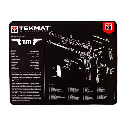 TekMat Ultra 20 Pistol Cleaning Mat är vattentålig, reptålig och har tydliga scheman för enkel demontering och montering av din pistol.