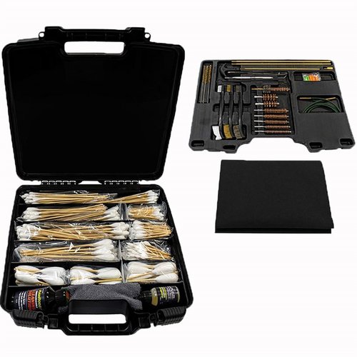 Professional Gun Cleaning Master Kit erbjuder allt för rengöring av vapen med borstar, lösningar och tillbehör för kaliber .22 till .75 och 12 gauge.