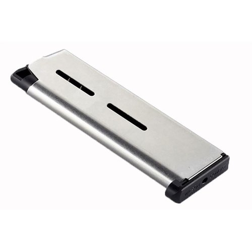 Wilson Combat 1911 .45 ACP magasin erbjuder oöverträffad pålitlighet och hållbarhet, med kraftfulla fjädrar och värmebehandlat stål för lång livslängd.