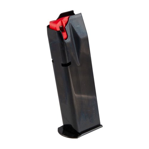 SIG SAUER P226 15RD MAGAZINE från Meccanica del Sarca erbjuder hög kvalitet med blästrad stålfinish, smidig polymerföljar och snabb insyn av kvarvarande patroner.
