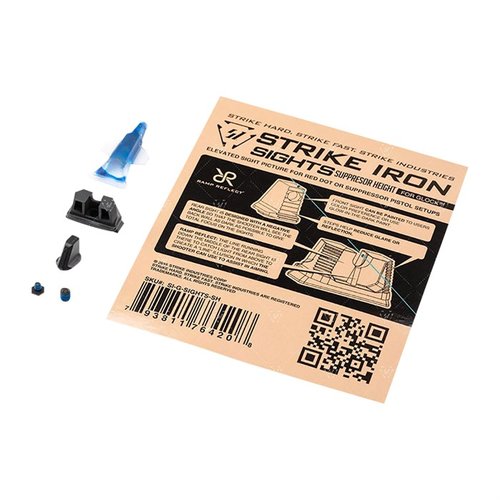 Strike Iron Sight Set för Glock erbjuder hög precision med sina upphöjda sikten, perfekt för både red-dot och suppressor, med SUS630 rostfritt stål.