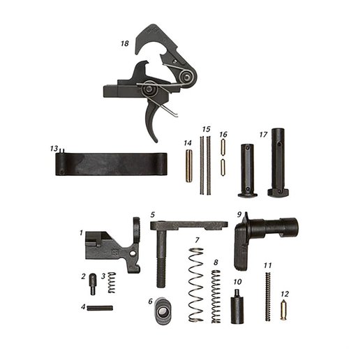 Komplett Lower Parts Kit med QMS Trigger, inklusive alla nödvändiga delar för att bygga din AR-15, tillgänglig med eller utan grepp!