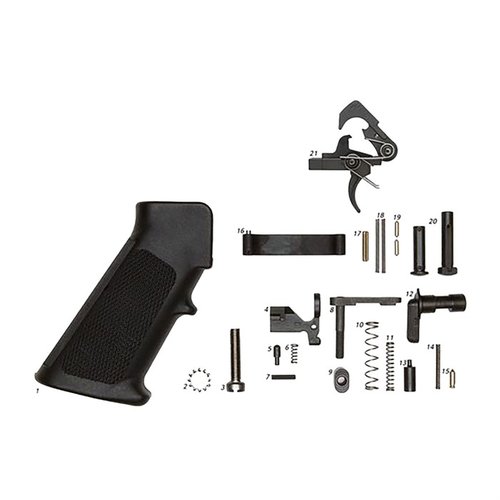 Fullständigt Lower Parts Kit med QMS Trigger, inklusive alla nödvändiga delar för att bygga eller uppgradera din AR-15, med möjlighet att välja grepp.