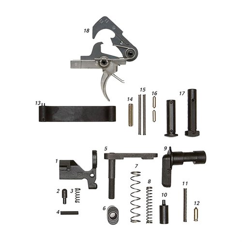Komplett Lower Parts Kit med ACT Trigger, inklusive alla nödvändiga delar för att bygga din AR-15, kan köpas med eller utan grepp!