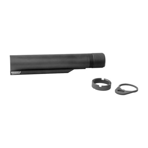 Geissele Premium Mil-Spec Buffer Tube är tillverkad av 7075-T6 aluminium, har 6 positioner och levereras med castle nut och end plate, perfekt för din AR-15.