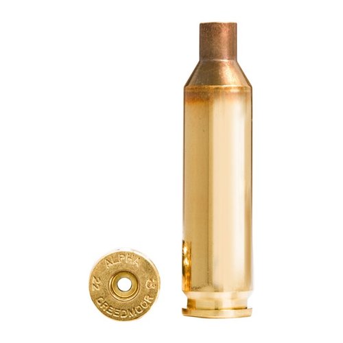 Alpha Munitions 22 Creedmoor Brass erbjuder hög prestanda med OCD-teknologi för längre livslängd på tändhylsor och hylsor, perfekt för varmintskytte.