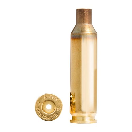 Alpha 6mm Creedmoor brass med OCD-teknologi för längre livslängd på tändhylsor och hylsor, levereras i 100-pack med skyddande förpackning.