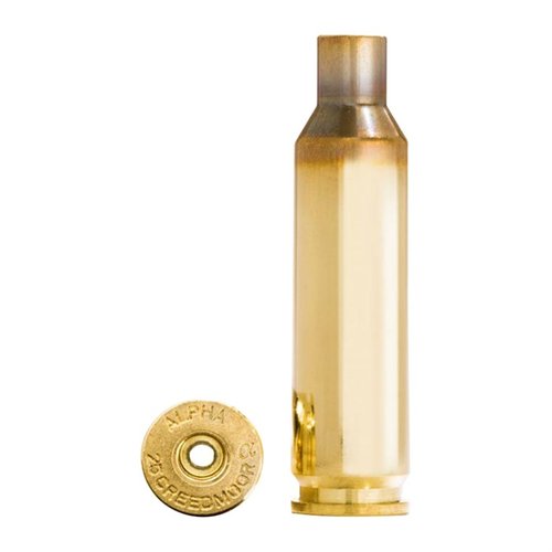 Alpha Munitions 25 Creedmoor brass med OCD-teknologi ger längre livslängd för tändhylsan och hylsan, levereras i 100-pack med skyddande förpackning.