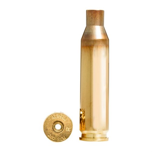 Alpha 260 Remington brass med OCD-teknologi för längre livslängd på tändhylsor och hylsor, finns med Large eller Small Rifle prime pockets i 100-pack.