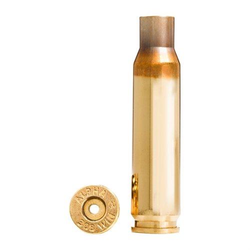 Alpha Munitions 308 Winchester brass erbjuder LRP och SR prime pockets, 100 stycken per förpackning, och OCD-teknologi för längre livslängd på tändhylsan och hylsan.