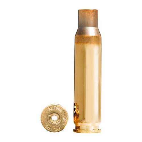 Alpha Munitions 308 Winchester brass med OCD-teknologi för längre livslängd på tändhatt och hylsor, levereras i 100-pack i skyddande förpackning.