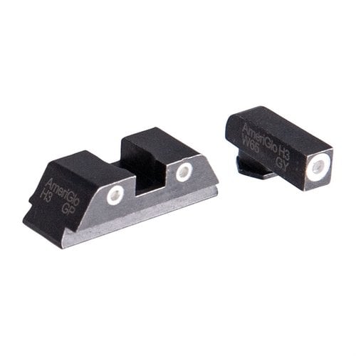 AmeriGlo Classic Night Sight-set för Glock ger en uppgradering av sikten med tydliga vita konturer och gröna Tritium-rör för bättre sikt i svagt ljus.