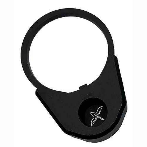 AR-15 endplatta med 3 QD sling swivel sockets i stål, designad för att möjliggöra användning av stapelbara castle nuts och fullständig kollaps av kolven.