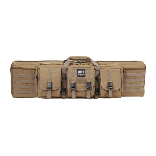DELUXE SINGLE TACTICAL RIFLE CASE är en mångsidig och hållbar väska med justerbara Velcro-band, MOLLE-kompatibilitet och flera fickor för tillbehör.
