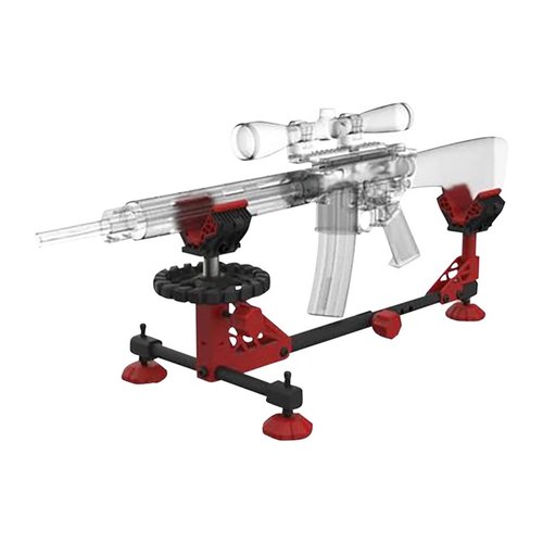 ECHO SHOOTING REST har en robust stålram, halkfri gummistock, justerbara nivåfötter och passar gevär med pipor så korta som 7,5 tum.