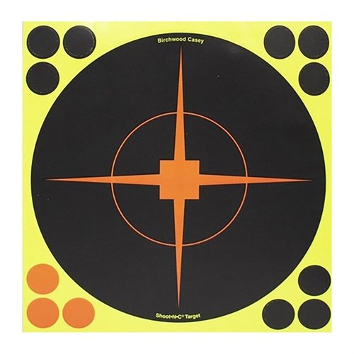 SHOOT-N-C® 8" Bullseye-targeter gör träffar lätta att se med sin fluorescerande färg, självhäftande baksida och inkluderade reparationslappar.