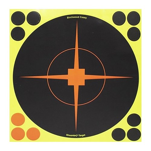 SHOOT-N-C® 12" Bullseye Targets gör dina träffar lätta att se med fluorescerande färger, självhäftande baksida och inkluderar reparationslappar.