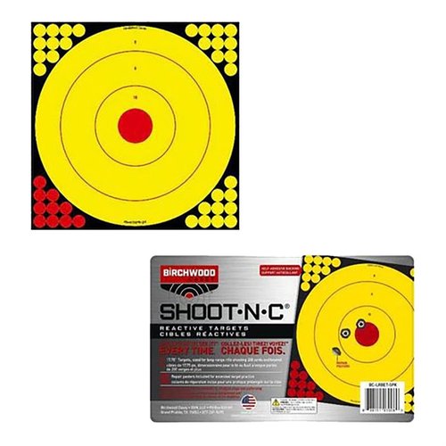LONG RANGE SHOOT-N-C BULLSEYE TARGET har självhäftande baksida, tydlig svart splatter för långdistansskytte och kommer i ett 5-pack, storlek 17.75'' x 17.75''.