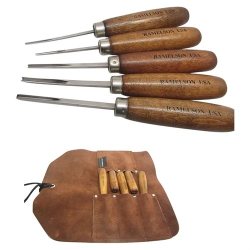 5-delars GUNSTOCK V & U CARVING SET för checkering och restaurering, inklusive 3/32 & 5/32