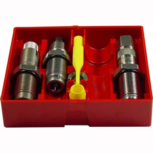 Lee Steel 3-Die Pistol Set för .50 AE inkluderar Full Length Sizing Die, Bullet Seating Die och Powder Through Expanding Die, perfekt för noggrann ammunitionstillverkning.