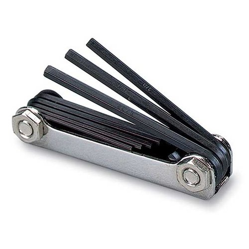 FOLD UP HEX KEY SET från RCBS innehåller åtta värmebehandlade hexnycklar som passar de flesta hexskruvar på RCBS-utrustning, lättillgänglig på verkbänken.