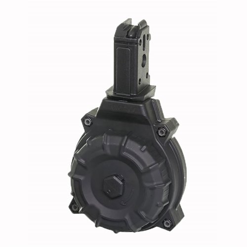 Pro Mags CZ Scorpion Polymer Drum Magazine erbjuder hållbarhet och kapacitet med 50 skott, tillverkad av Zytel-baserad polymer för ökad pålitlighet.