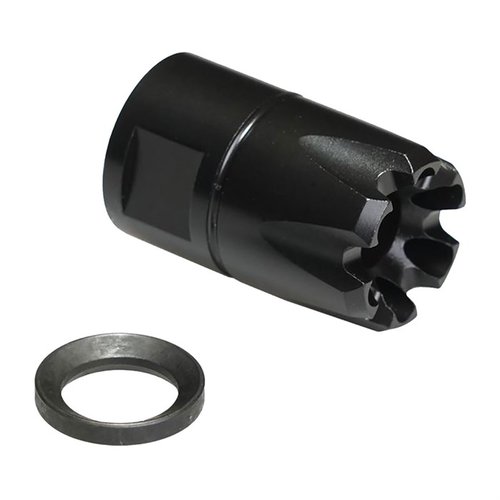 CMMG ZEROED 9mm Linear Comp ger en kompakt och effektiv lösning för att styra ljudet framåt och minska rekyl, perfekt för en förbättrad skytteupplevelse.