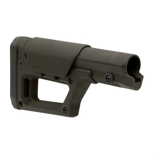 Magpul PRS Lite är en lättviktsjusterbar buttstock för AR-15 och AR .308, med justeringar för kindhöjd och längd samt robust design för militärbehov.